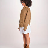 Camicia maschile in lino M012 973 CAPPUCCINO milaura 