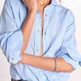 camicia uomo lino con automatici SABRILI AZZURRO milaura 