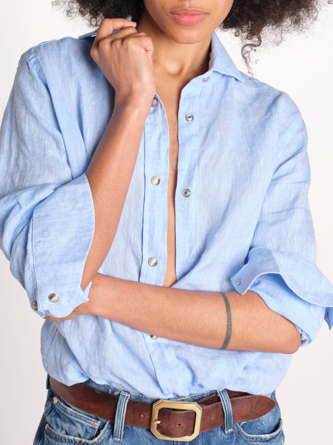 camicia uomo lino con automatici SABRILI AZZURRO milaura 