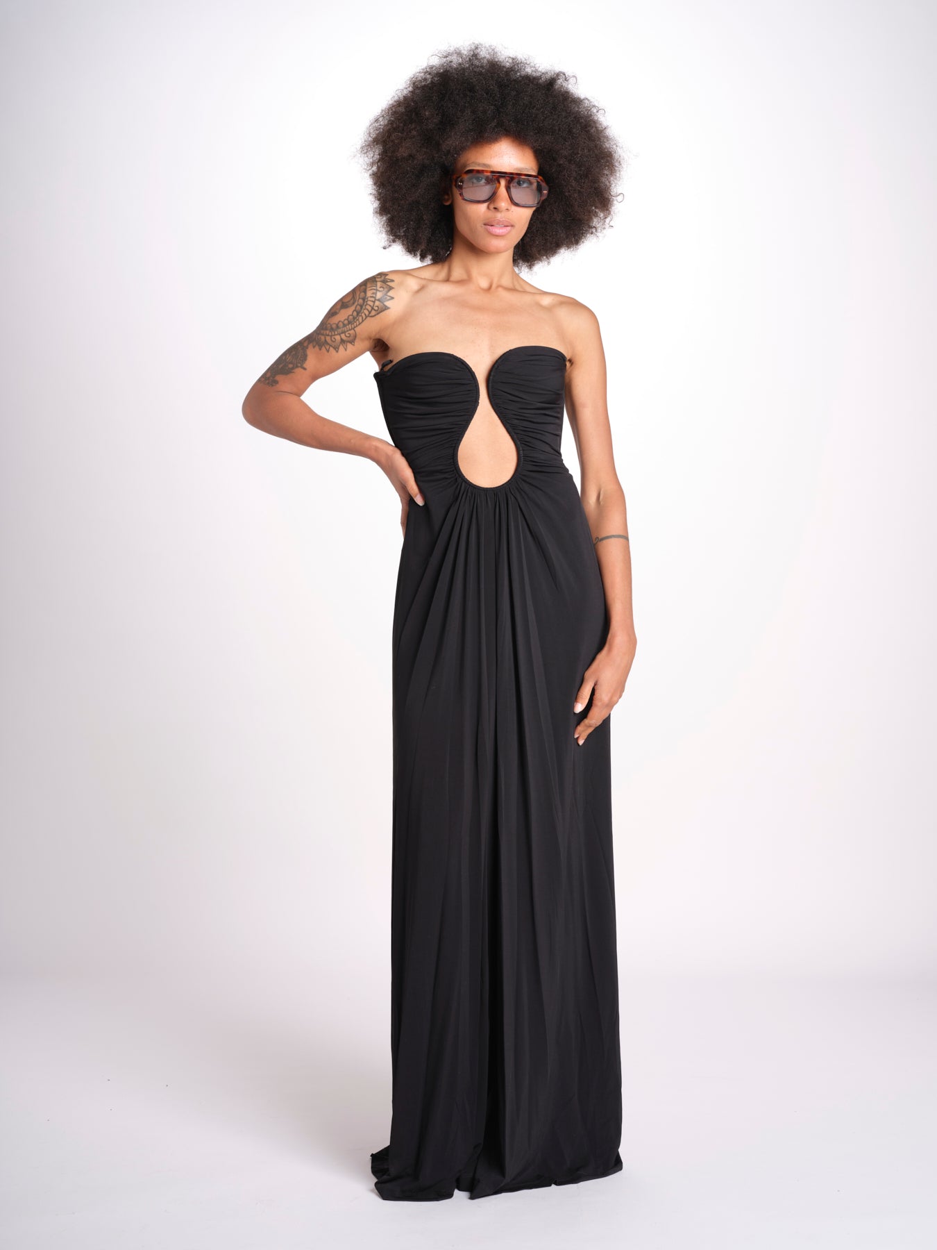 abito lungo con scollo cuore in jersey THE FLORENCE CR339 BLACK misha 