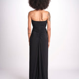 abito lungo con scollo cuore in jersey THE FLORENCE CR339 BLACK misha 