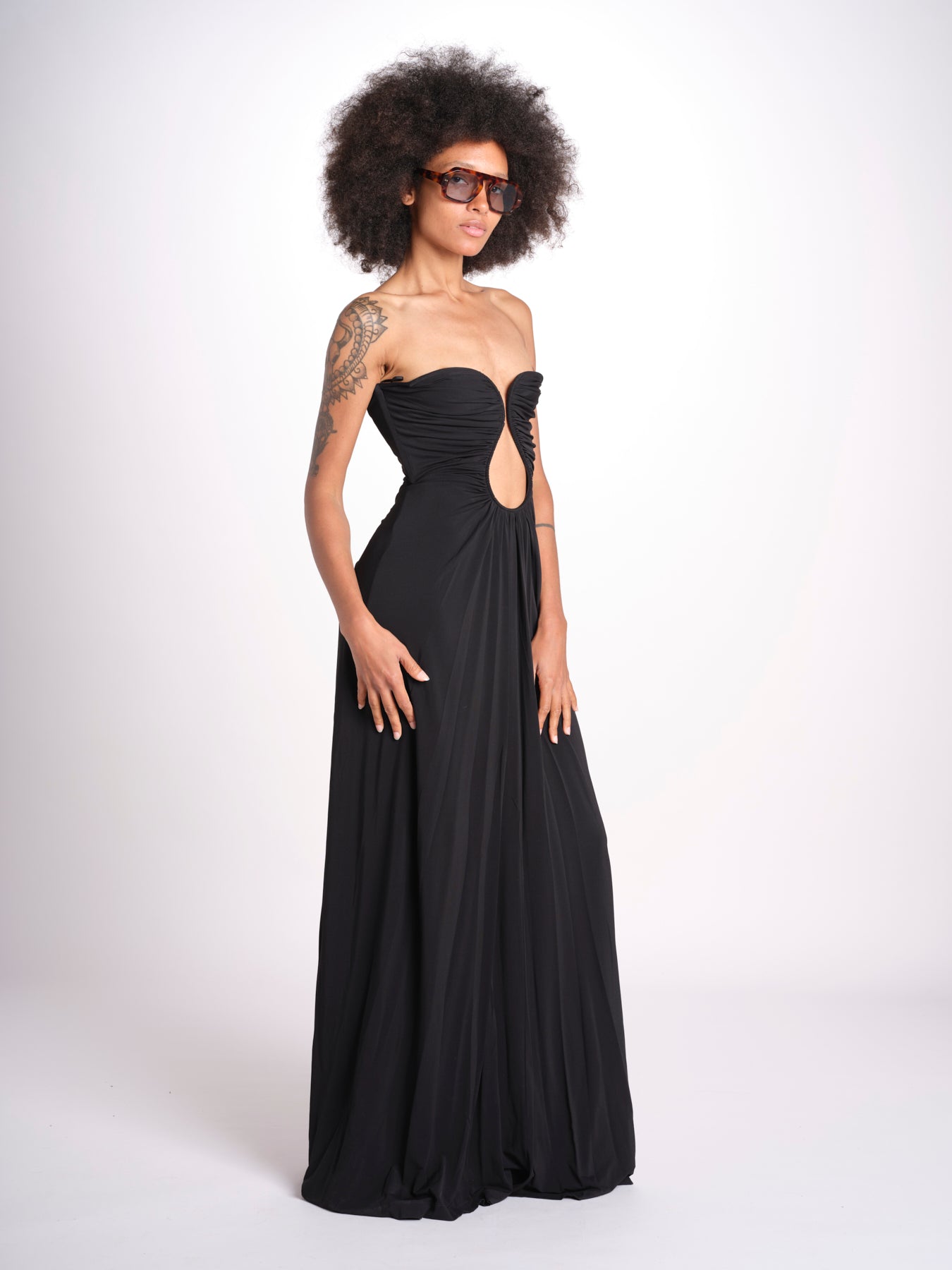 abito lungo con scollo cuore in jersey THE FLORENCE CR339 BLACK misha 