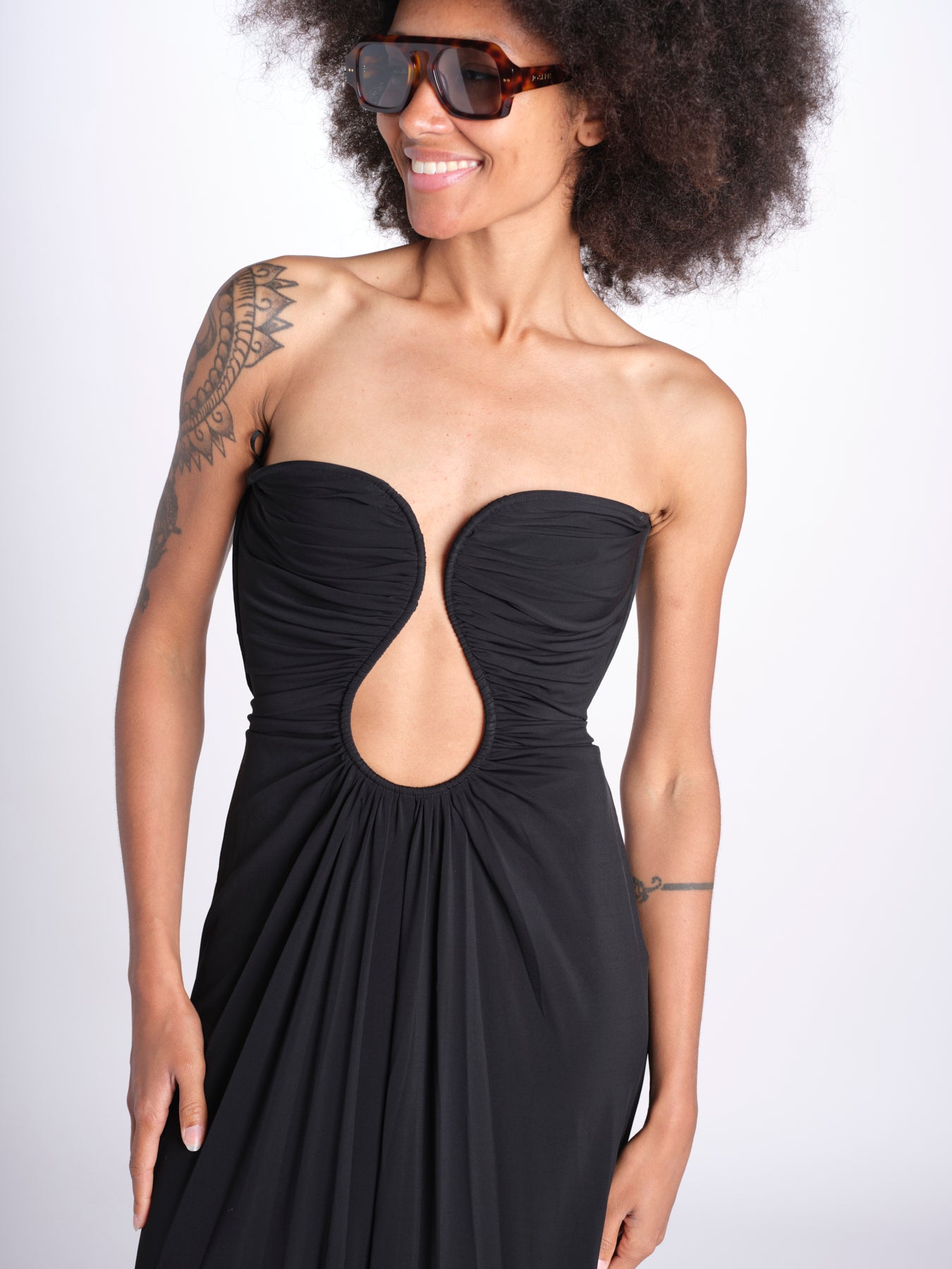 abito lungo con scollo cuore in jersey THE FLORENCE CR339 BLACK misha 