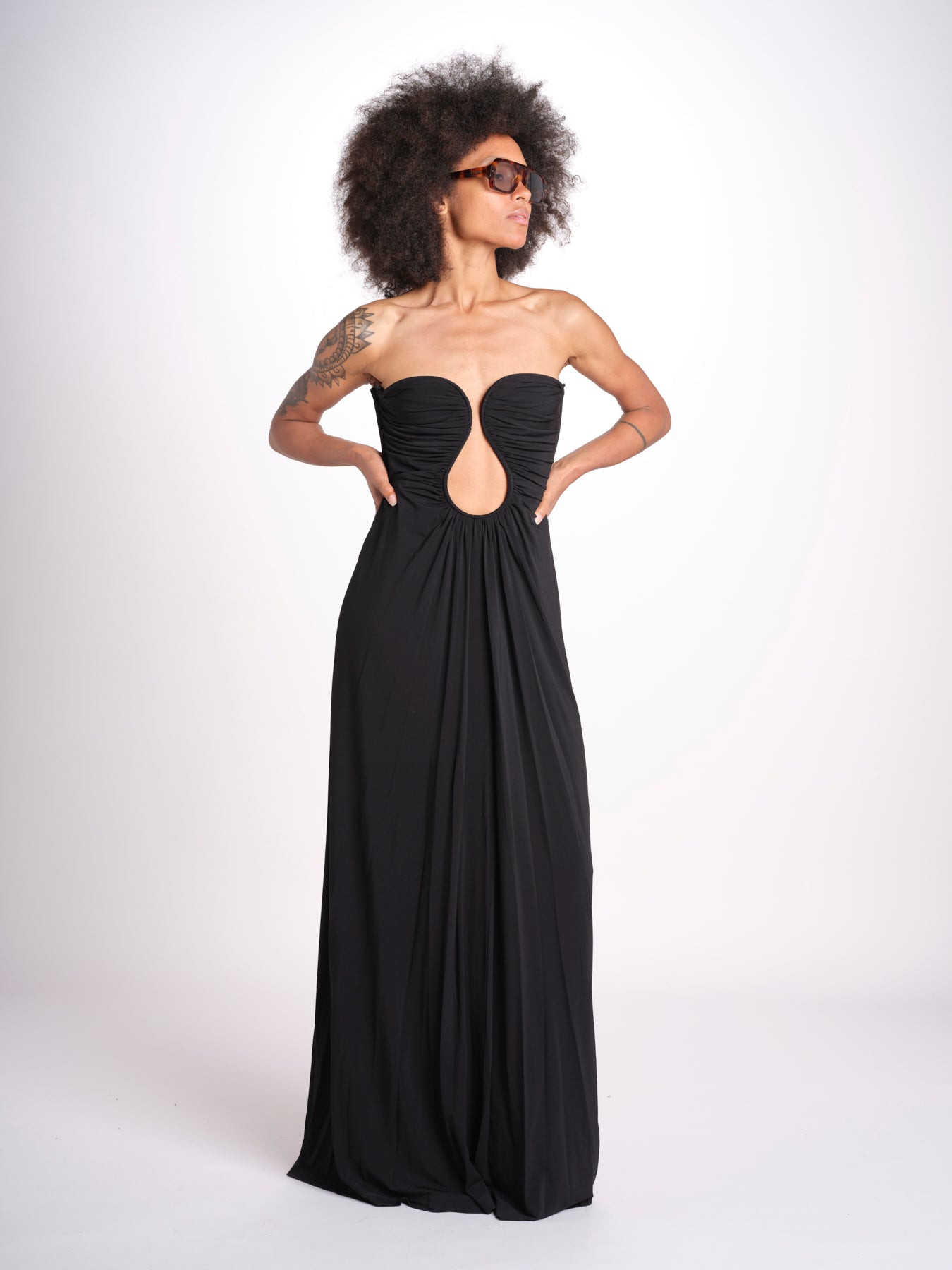 abito lungo con scollo cuore in jersey THE FLORENCE CR339 BLACK misha 
