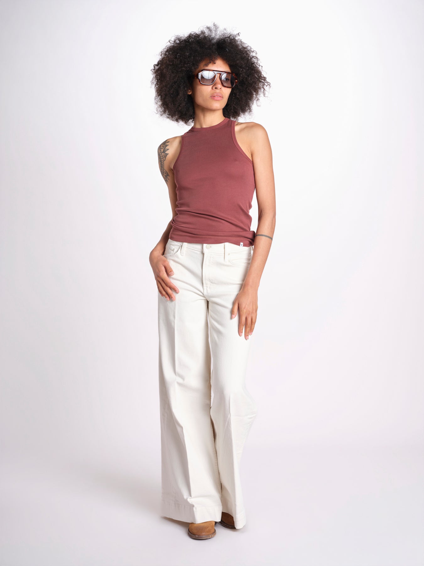 denim largo con olrlo alto 12328-753 THE MID RISE HEADLINER SNEAK CFS CREAM PUFFS mother 