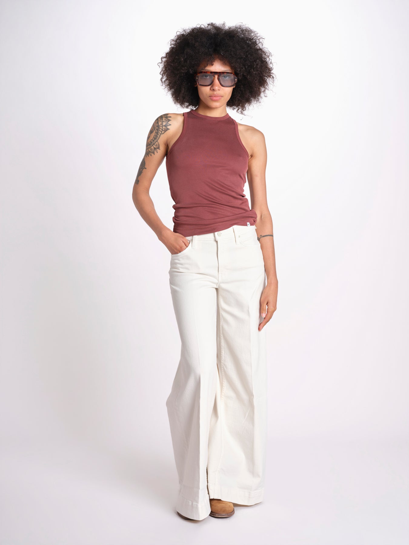 denim largo con olrlo alto 12328-753 THE MID RISE HEADLINER SNEAK CFS CREAM PUFFS mother 