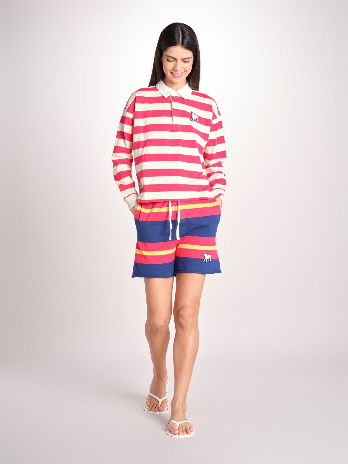 polo a righe maniche lunghe 8475-2020 THE BOXY MATCH GOR TANGO RED.CREAM mother 