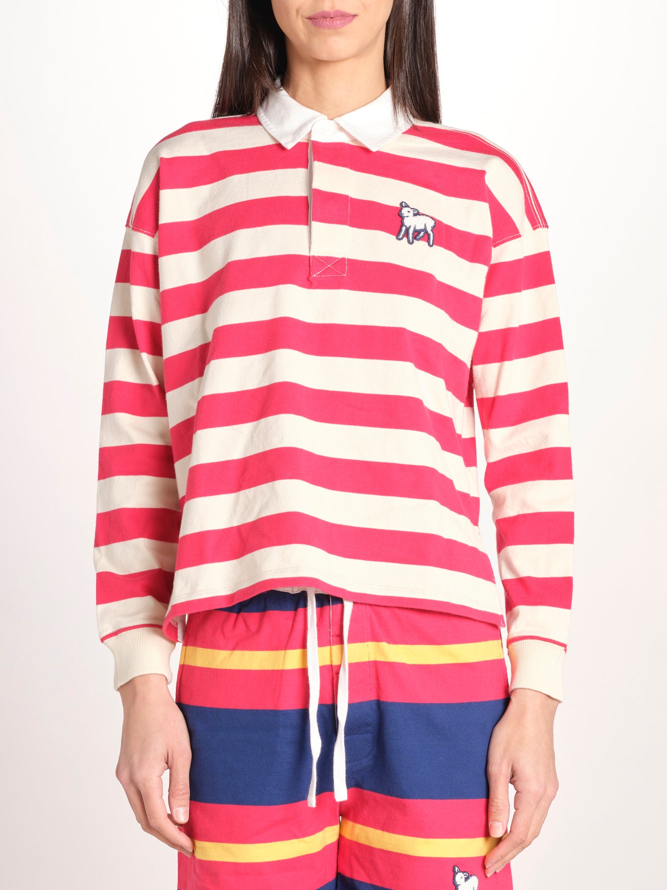 polo a righe maniche lunghe 8475-2020 THE BOXY MATCH GOR TANGO RED.CREAM mother 