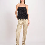 pantalone in shantung B033-5980-1186 KAKI CHIARO n21 