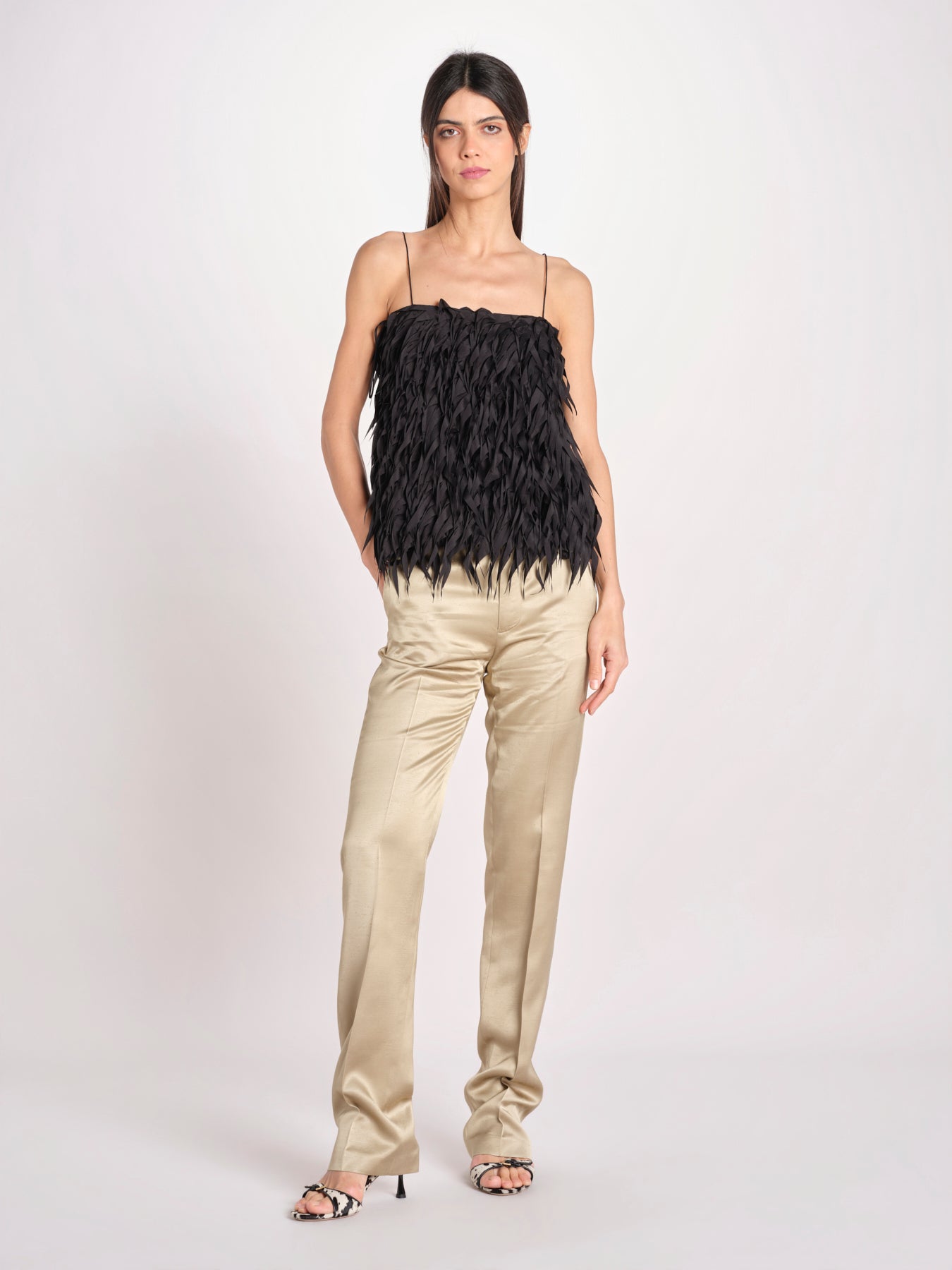 pantalone in shantung B033-5980-1186 KAKI CHIARO n21 