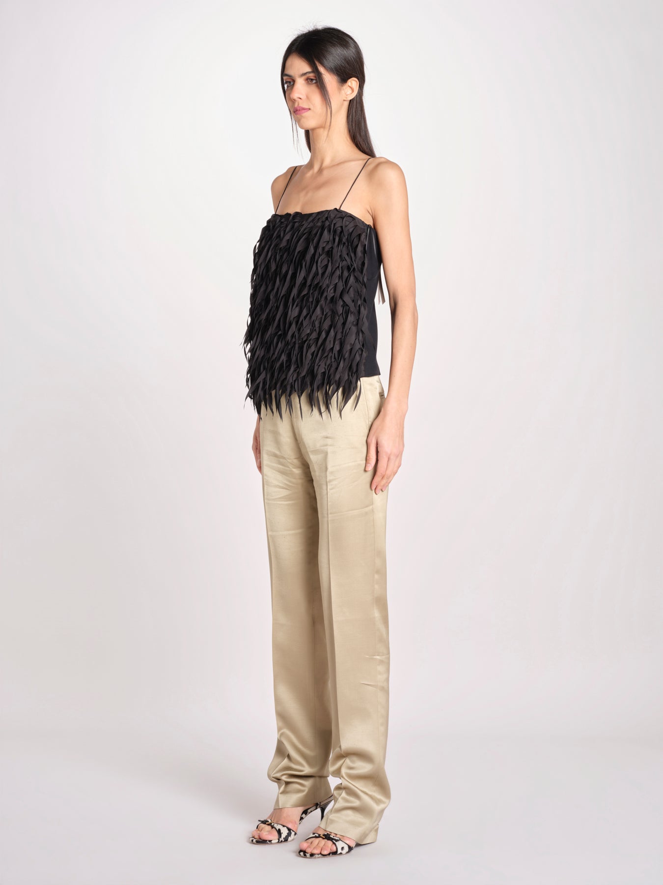 pantalone in shantung B033-5980-1186 KAKI CHIARO n21 