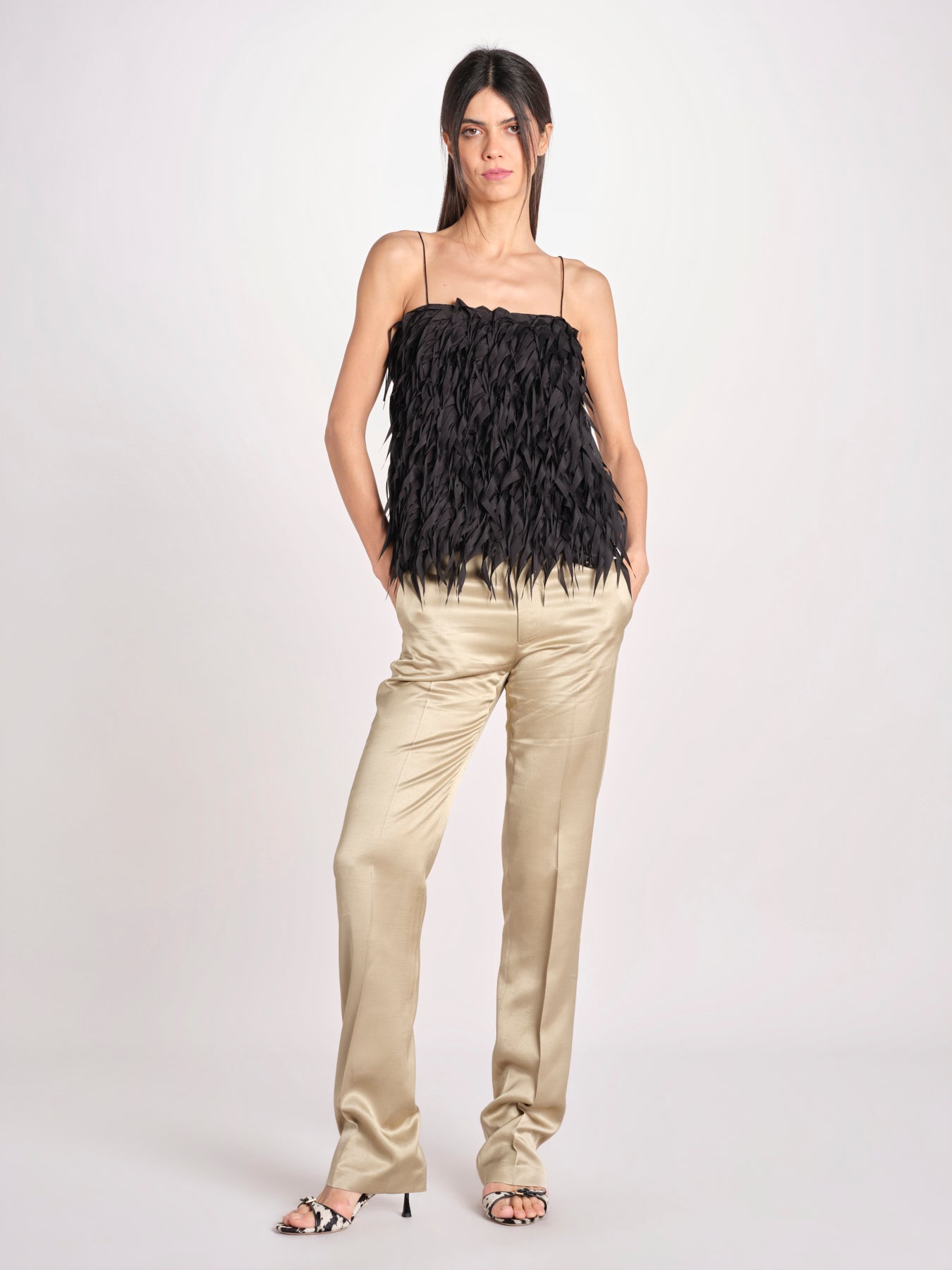 pantalone in shantung B033-5980-1186 KAKI CHIARO n21 