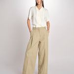 pantalone in canvas con pinces B042-02152-1186 KAKI CHIARO n21 