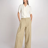pantalone in canvas con pinces B042-02152-1186 KAKI CHIARO n21 