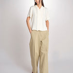 pantalone in canvas con pinces B042-02152-1186 KAKI CHIARO n21 