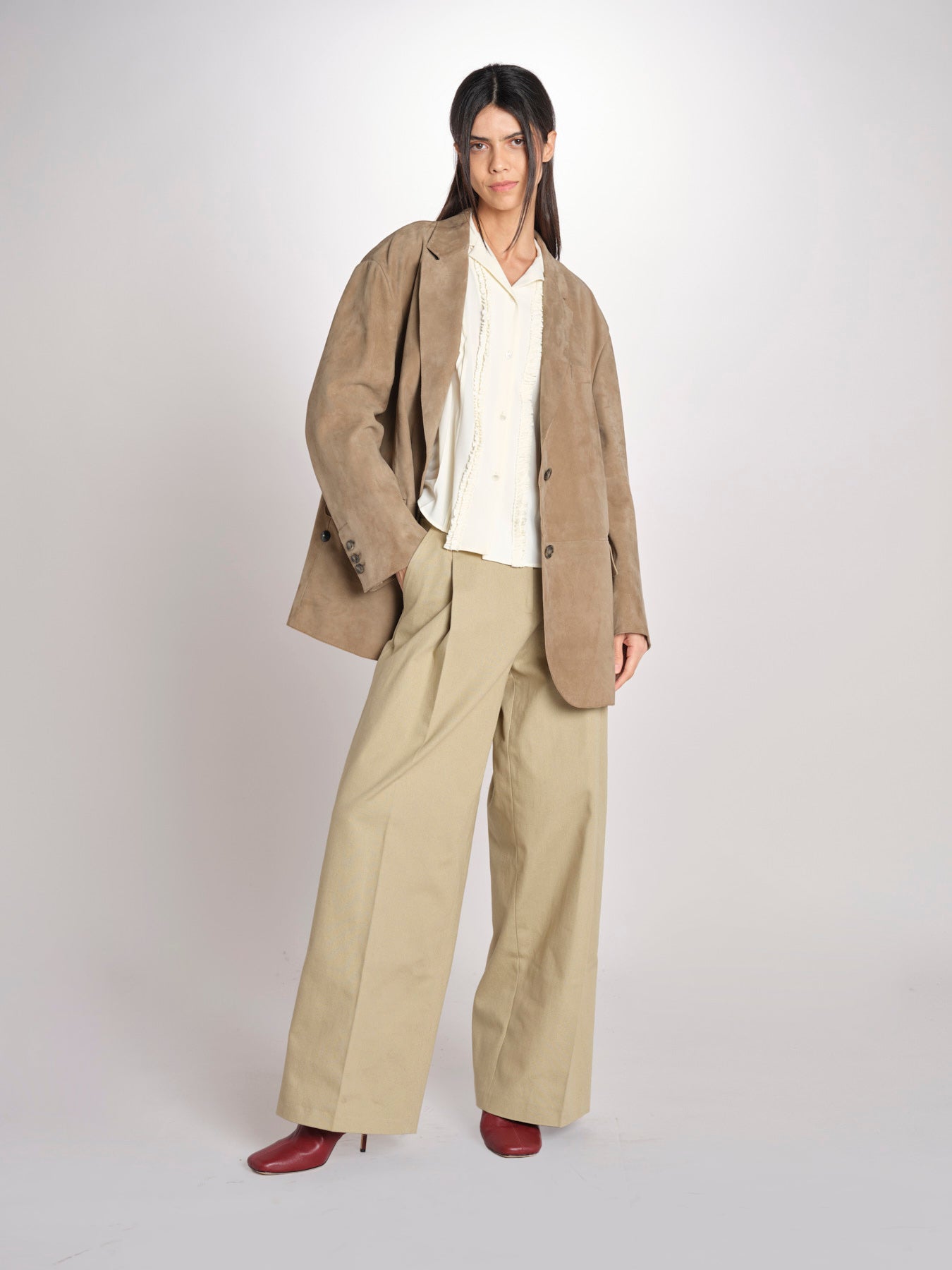 pantalone in canvas con pinces B042-02152-1186 KAKI CHIARO n21 