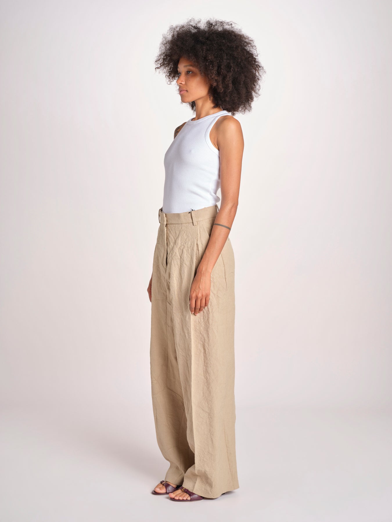 pantalone over in lino B042-3640-1231 NOCCIOLA n21 