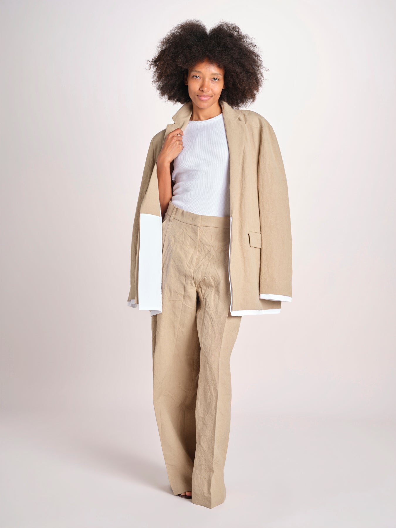 pantalone over in lino B042-3640-1231 NOCCIOLA n21 