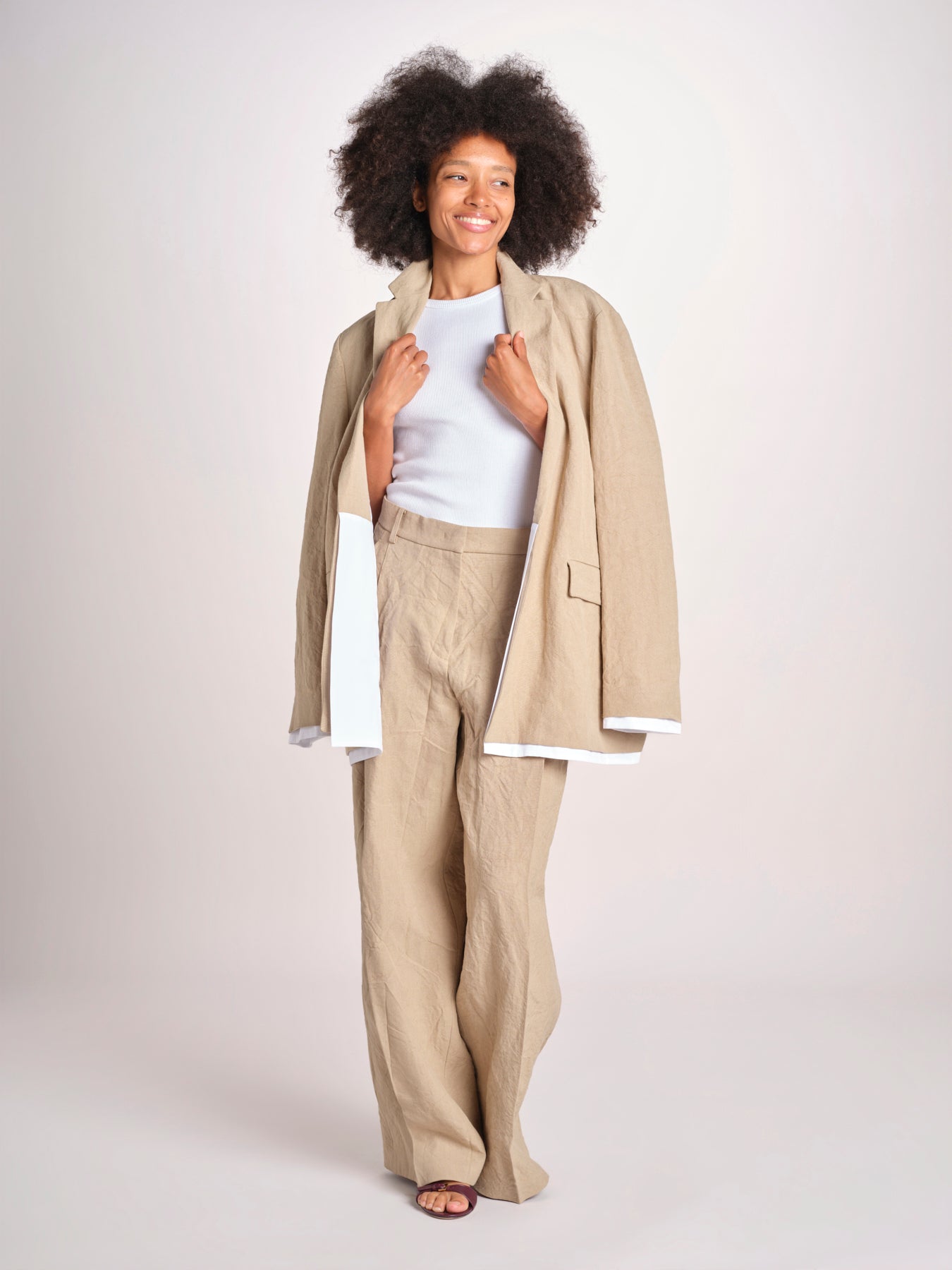 pantalone over in lino B042-3640-1231 NOCCIOLA n21 