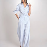 pantalone con pinces in popeline B043-0187-6311 CELESTE n21 