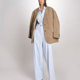 pantalone con pinces in popeline B043-0187-6311 CELESTE n21 