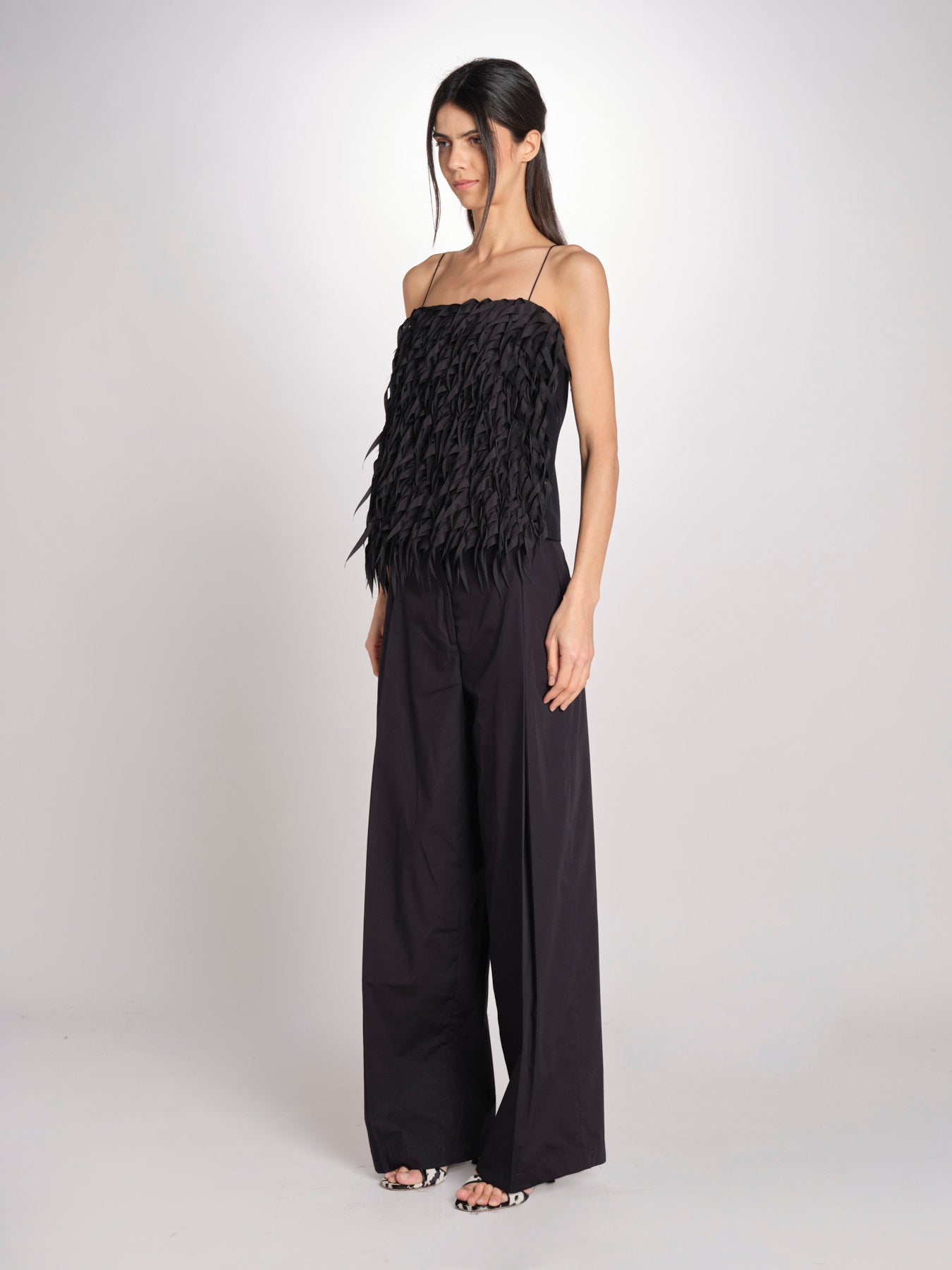pantalone con pinces in popeline B043-0187-9000 NERO n21 