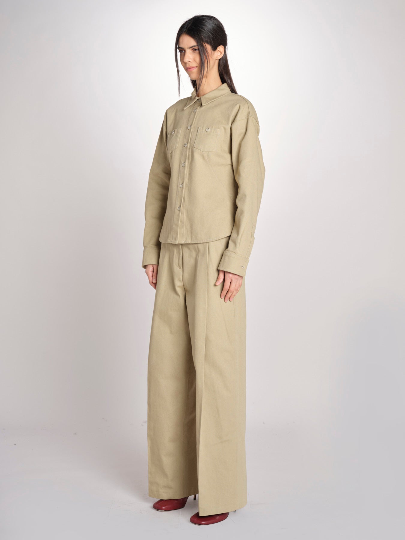 camicia in canvas G011-0212-1186 KAKI CHIARO n21 