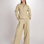camicia in canvas G011-0212-1186 KAKI CHIARO n21 