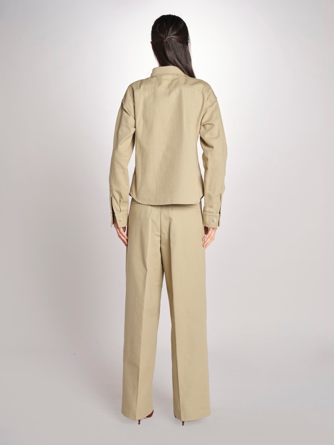 camicia in canvas G011-0212-1186 KAKI CHIARO n21 