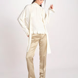G051 camicia con collo alto e taschine G051-5111-1108 ECRU n21 