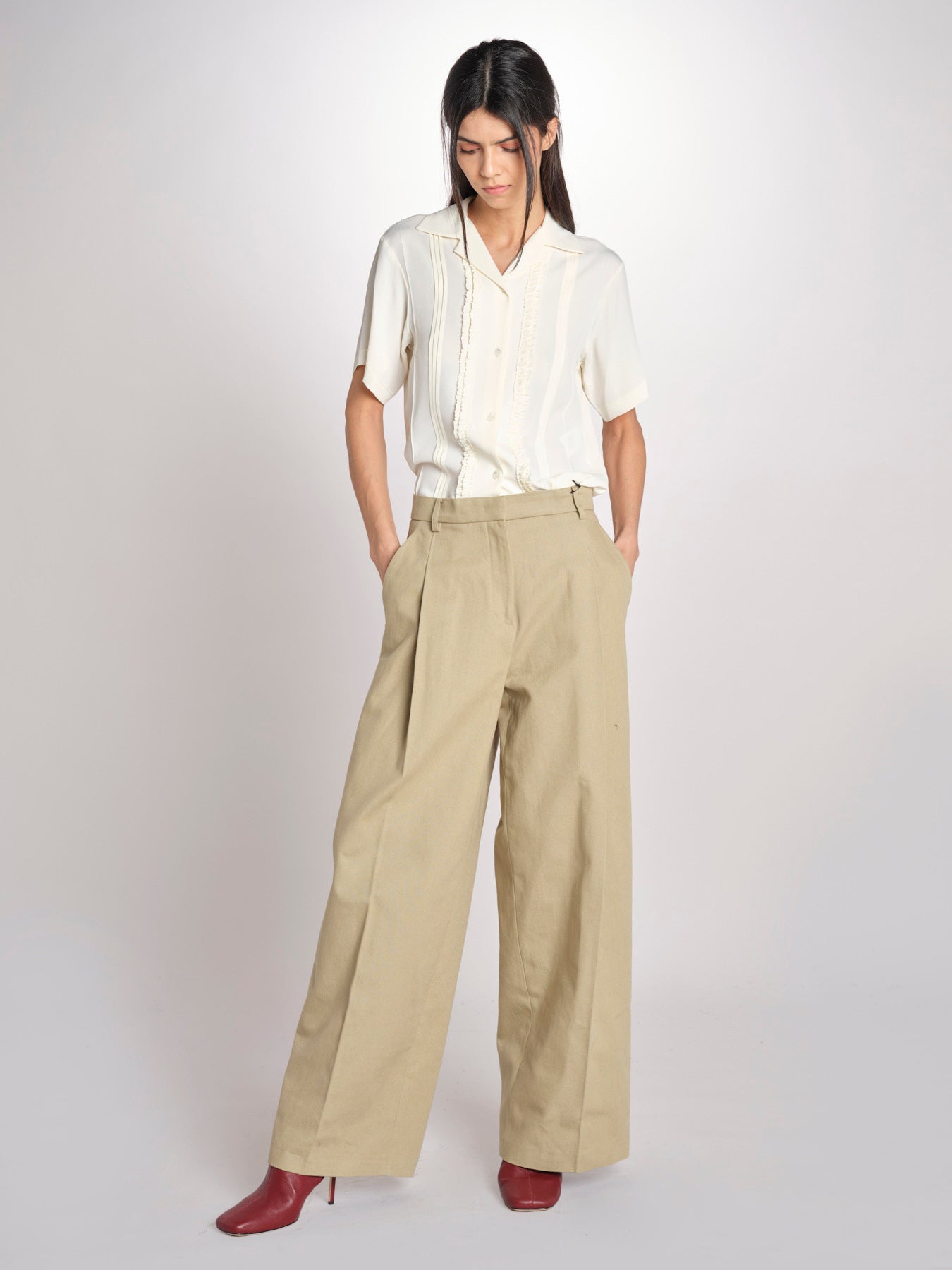 camicia m/c con rouches G061-5111-1108 ECRU n21 