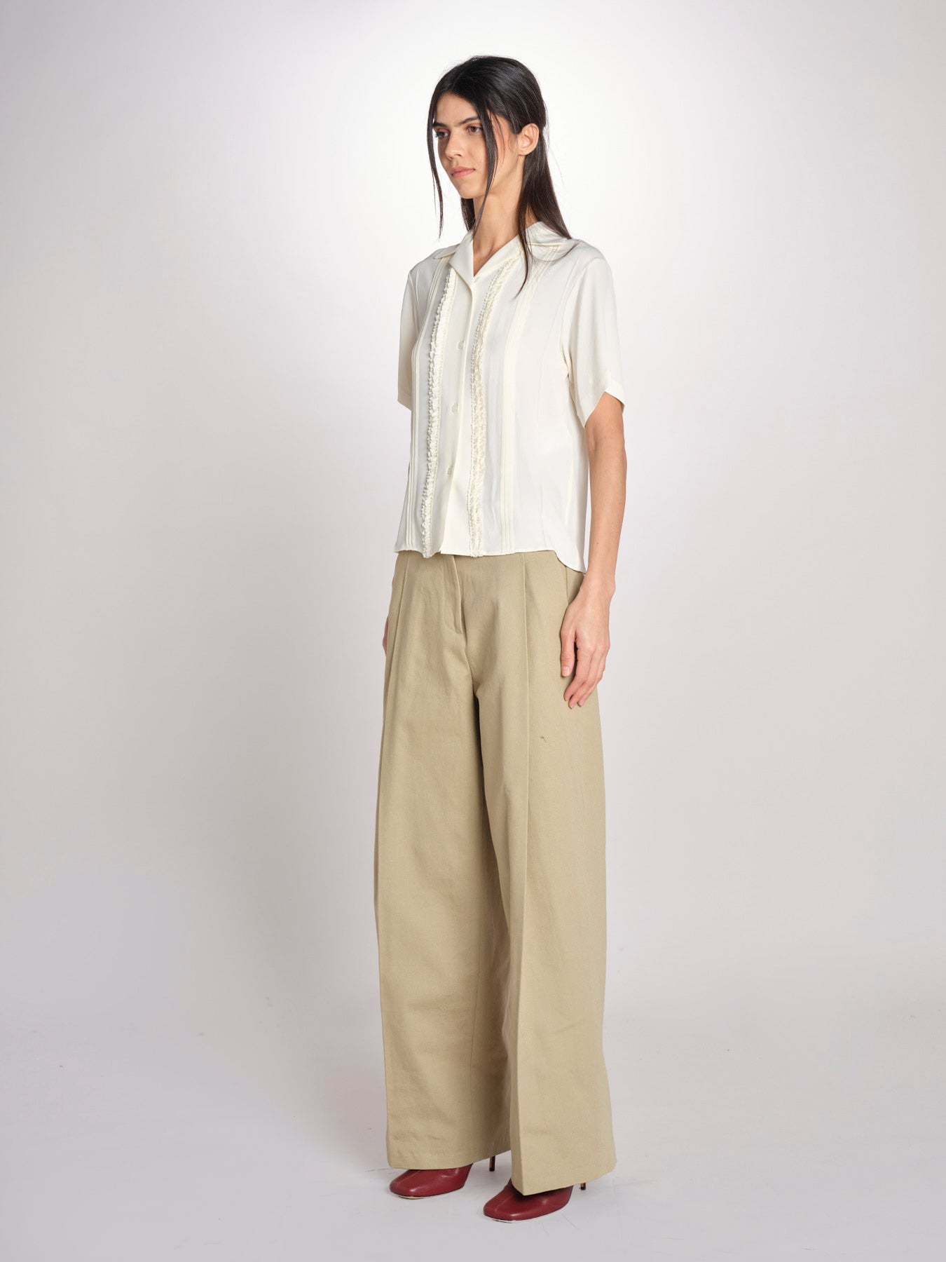 camicia m/c con rouches G061-5111-1108 ECRU n21 