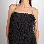 Top con piume laserate T011-5336-9000 NERO n21 