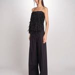 Top con piume laserate T011-5336-9000 NERO n21 