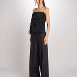 Top con piume laserate T011-5336-9000 NERO n21 