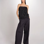 Top con piume laserate T011-5336-9000 NERO n21 