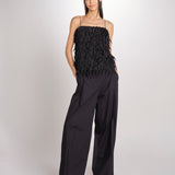Top con piume laserate T011-5336-9000 NERO n21 