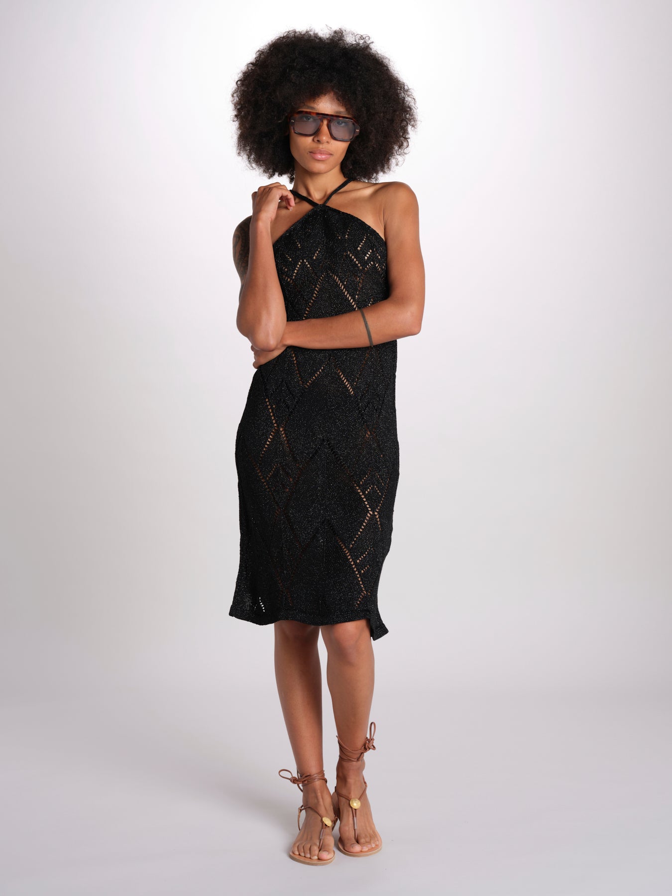abito lungo in crochet 2610 BLACK nima 