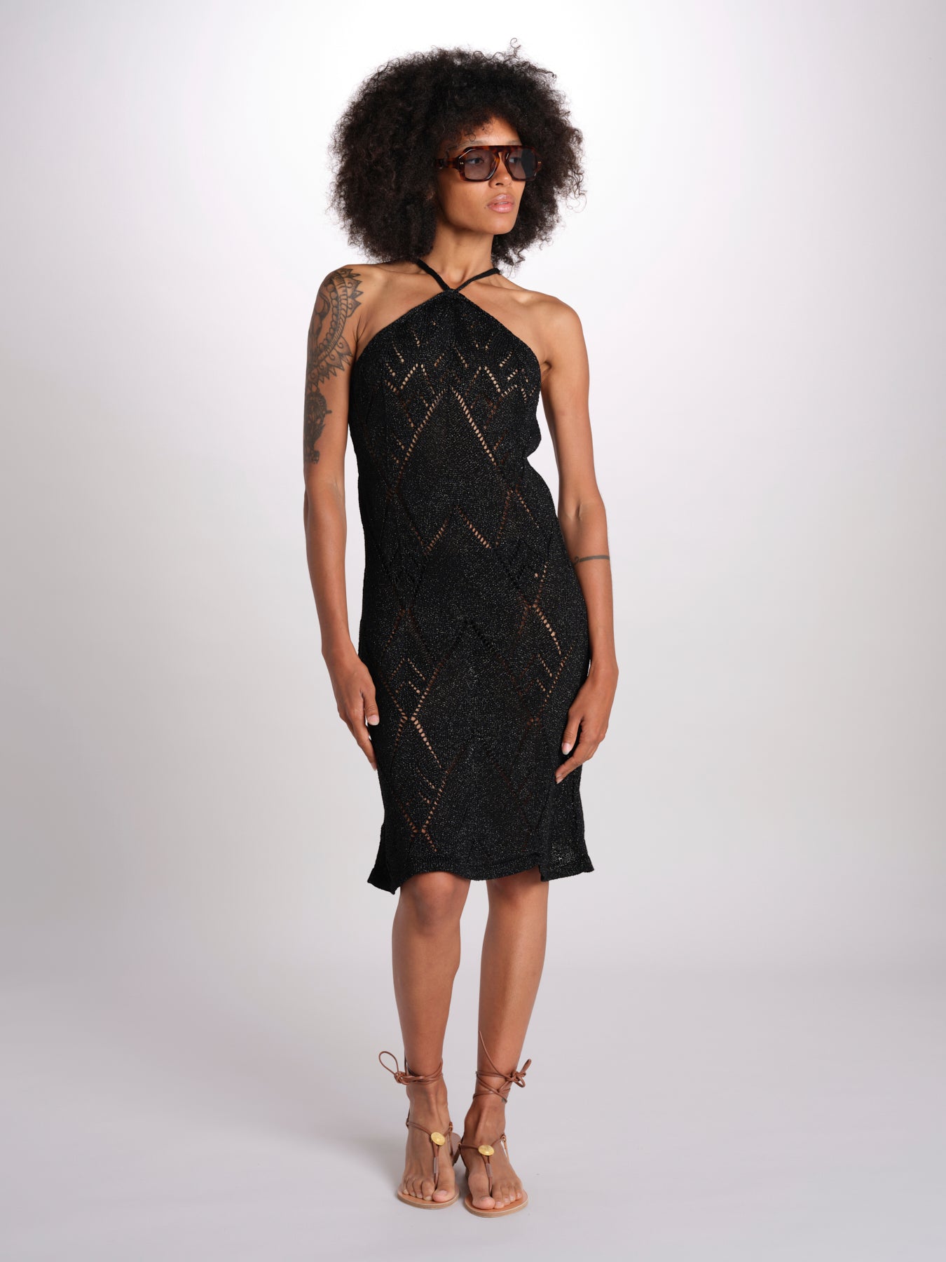 abito lungo in crochet 2610 BLACK nima 