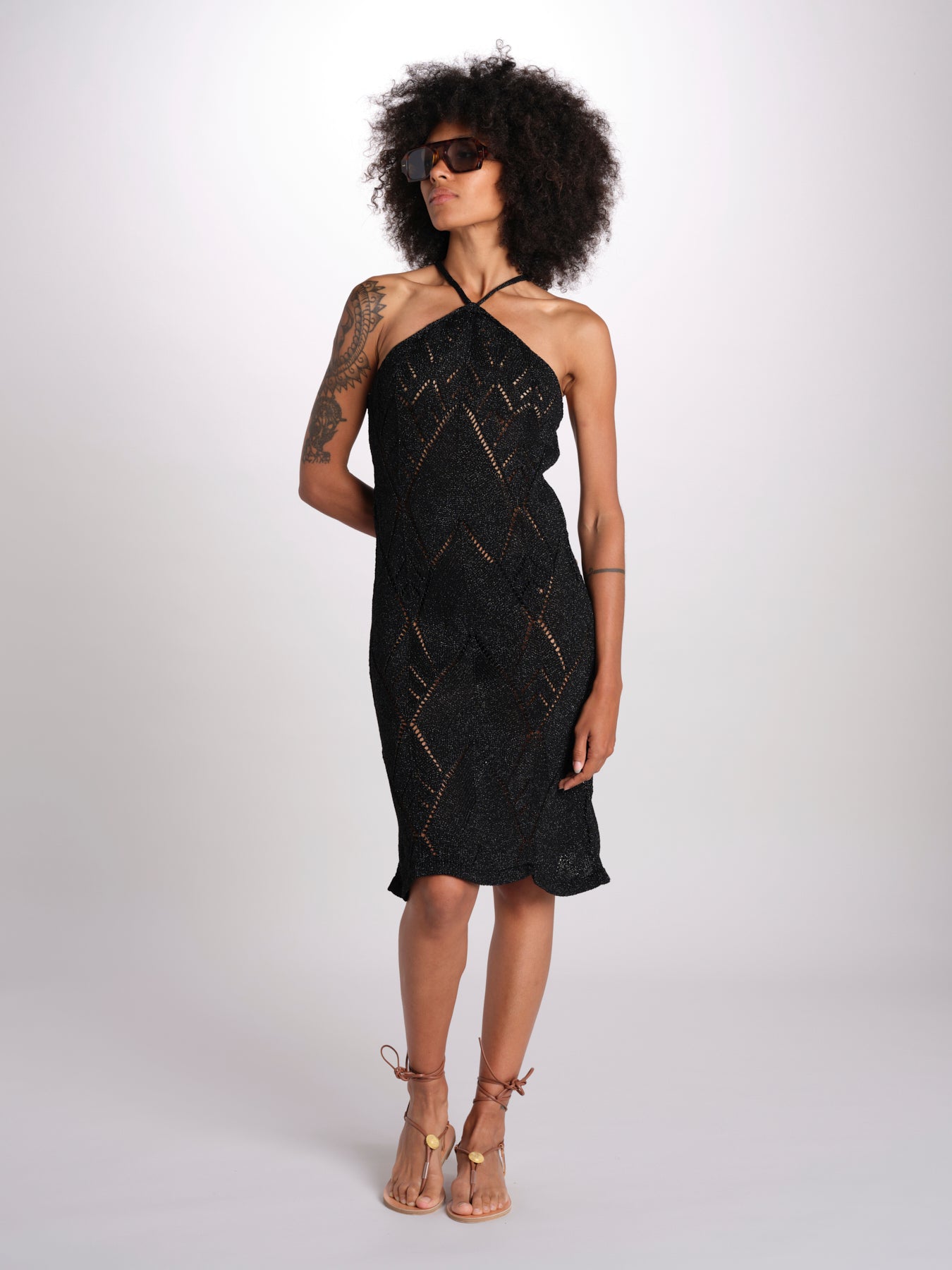 abito lungo in crochet 2610 BLACK nima 