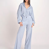 pantalone dritto con elastico in popeline ASTRID STRO07 CELESTE nine in the morning 