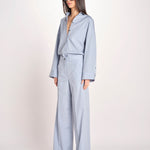 pantalone dritto con elastico in popeline ASTRID STRO07 CELESTE nine in the morning 