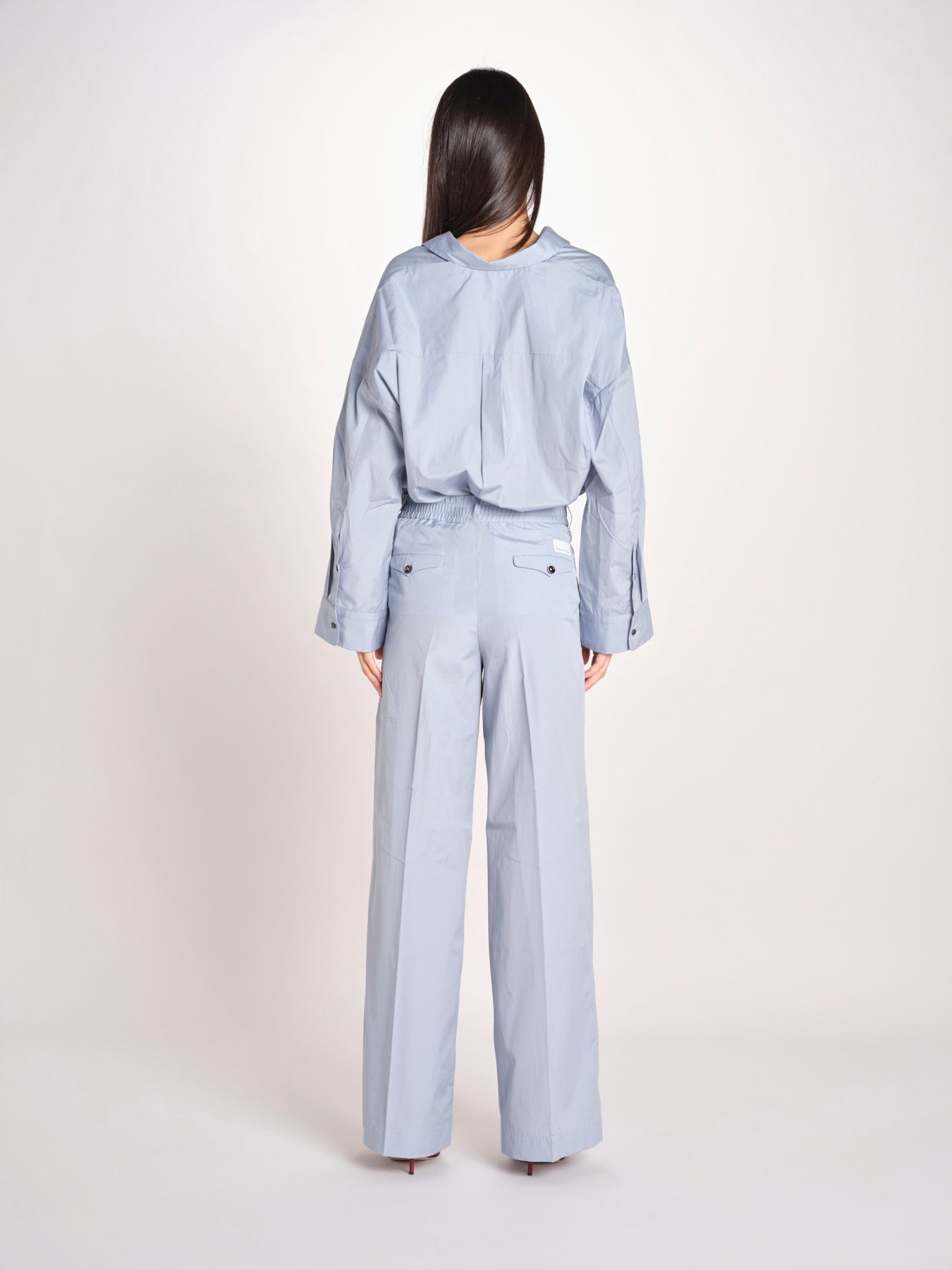 pantalone dritto con elastico in popeline ASTRID STRO07 CELESTE nine in the morning 