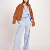 pantalone dritto con elastico in popeline ASTRID STRO07 CELESTE nine in the morning 