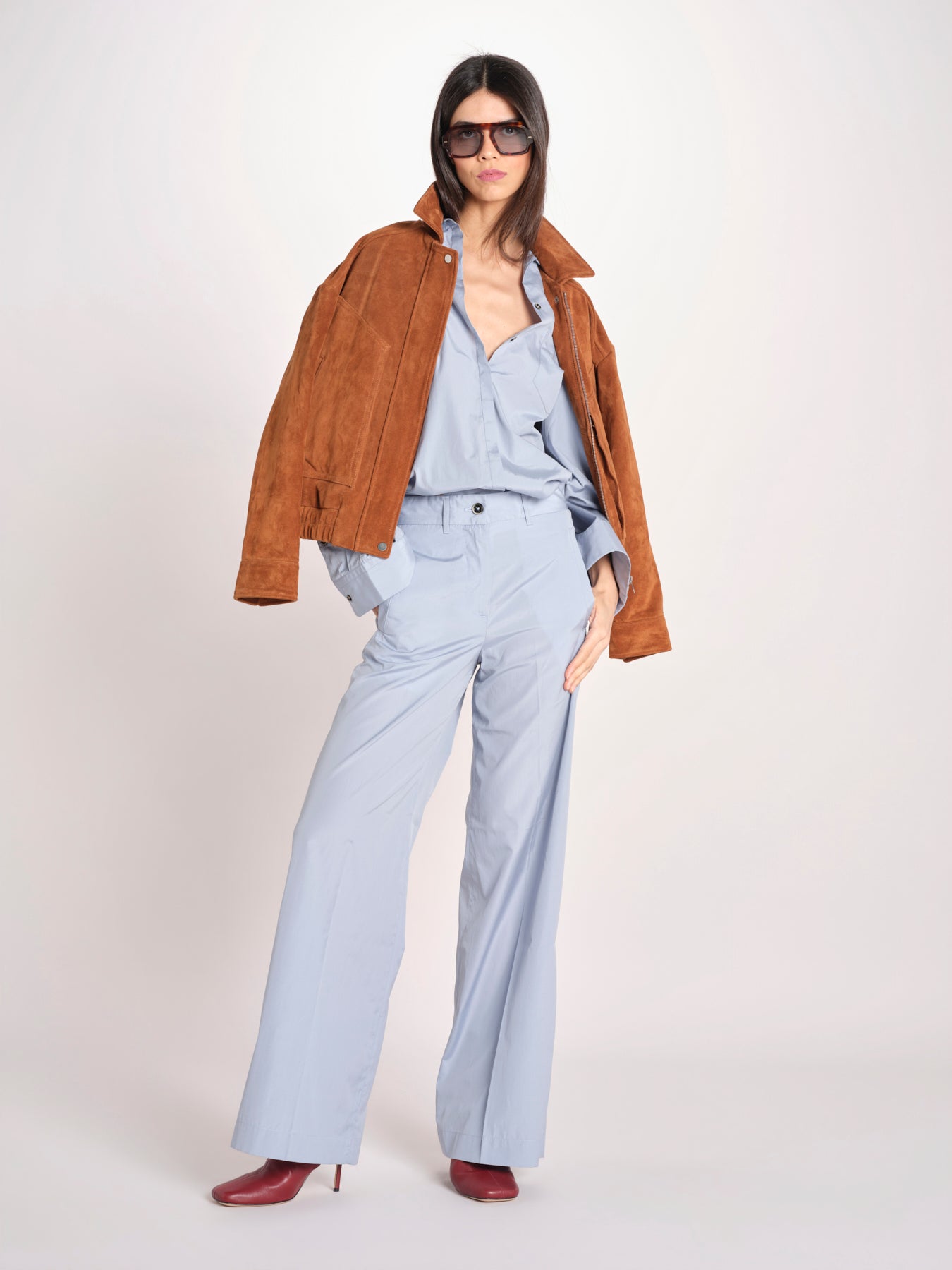 pantalone dritto con elastico in popeline ASTRID STRO07 CELESTE nine in the morning 