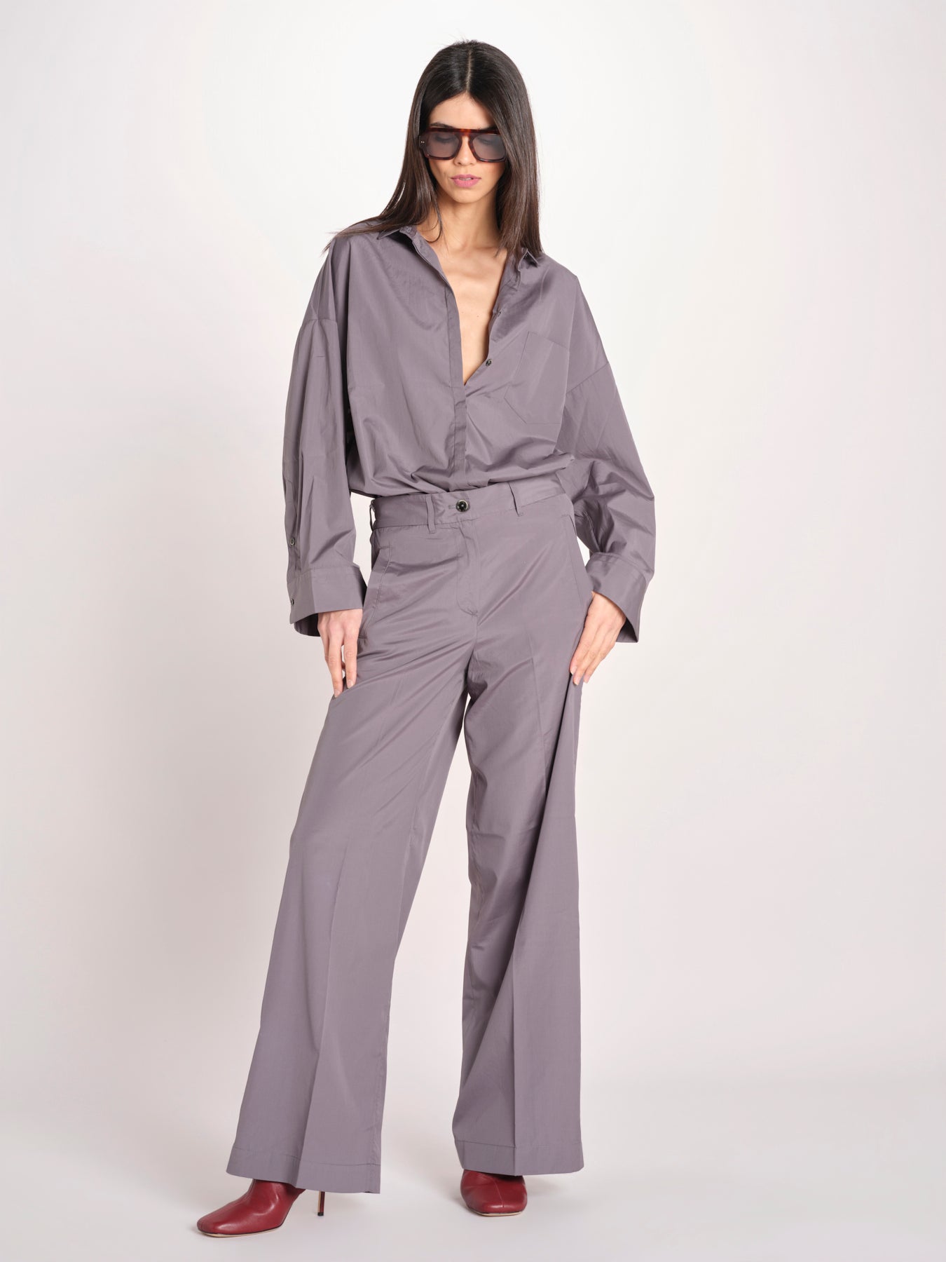 pantalone dritto con elastico in popeline ASTRID STRO07 IRON nine in the morning 