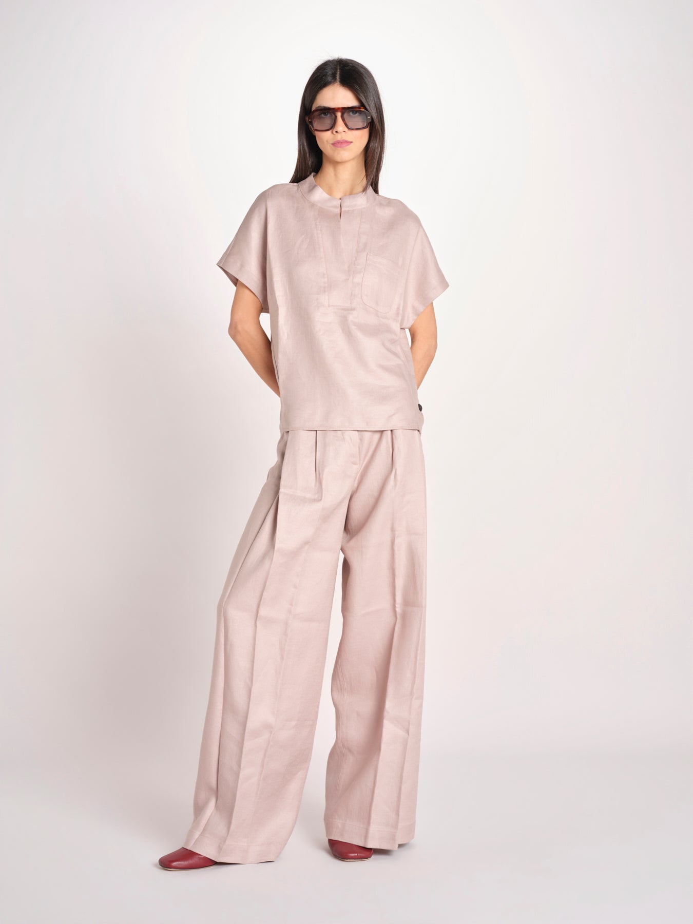 camicia in lino con maniche corte ILENIA IL34 ANTICO nine in the morning 