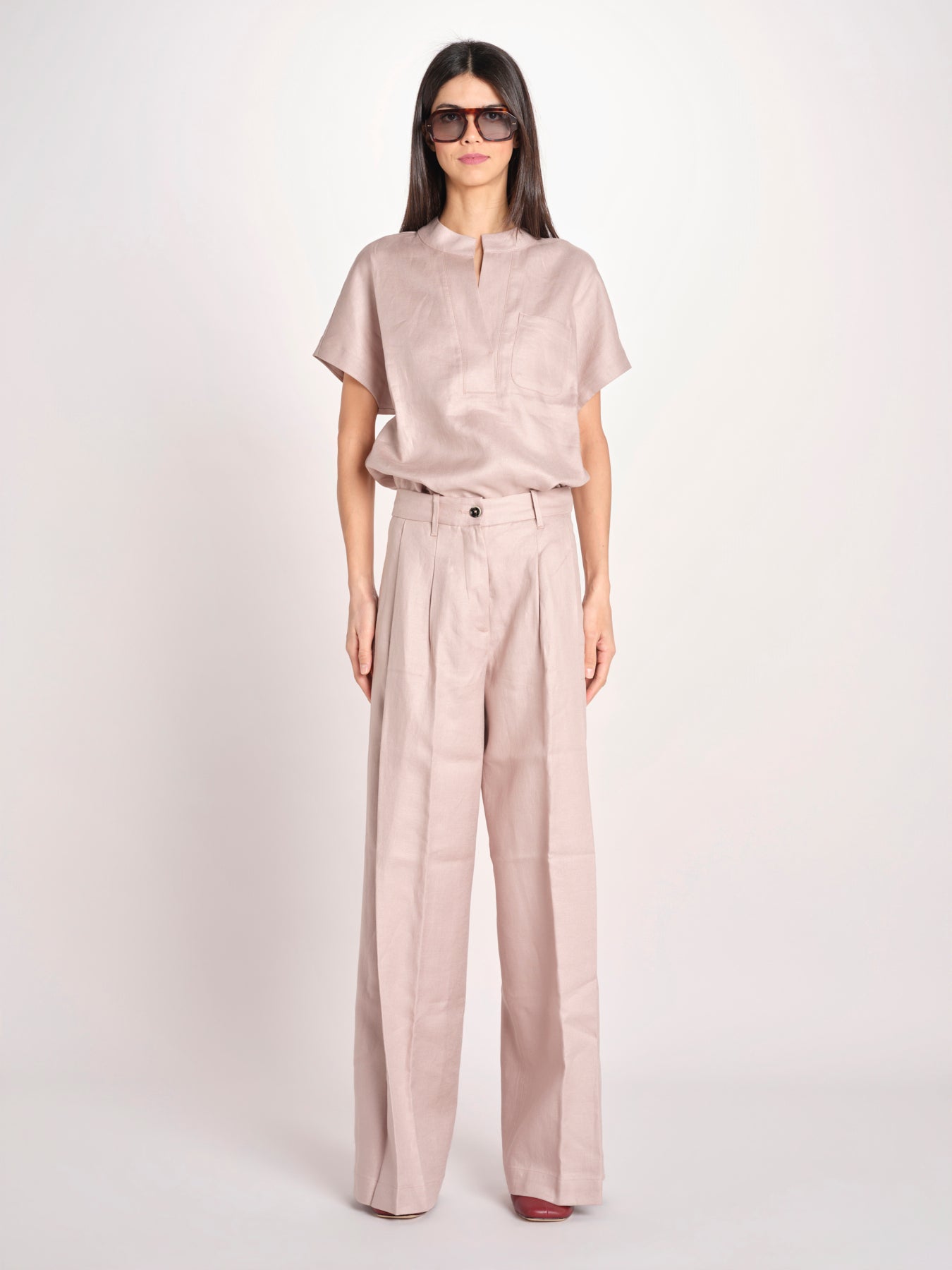 pantalone in lino con pinces PETRA PE98 ANTICO nine in the morning 