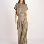 pantalone in lino con pinces PETRA PE98 OLIVA nine in the morning 