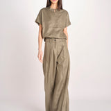 pantalone in lino con pinces PETRA PE98 OLIVA nine in the morning 